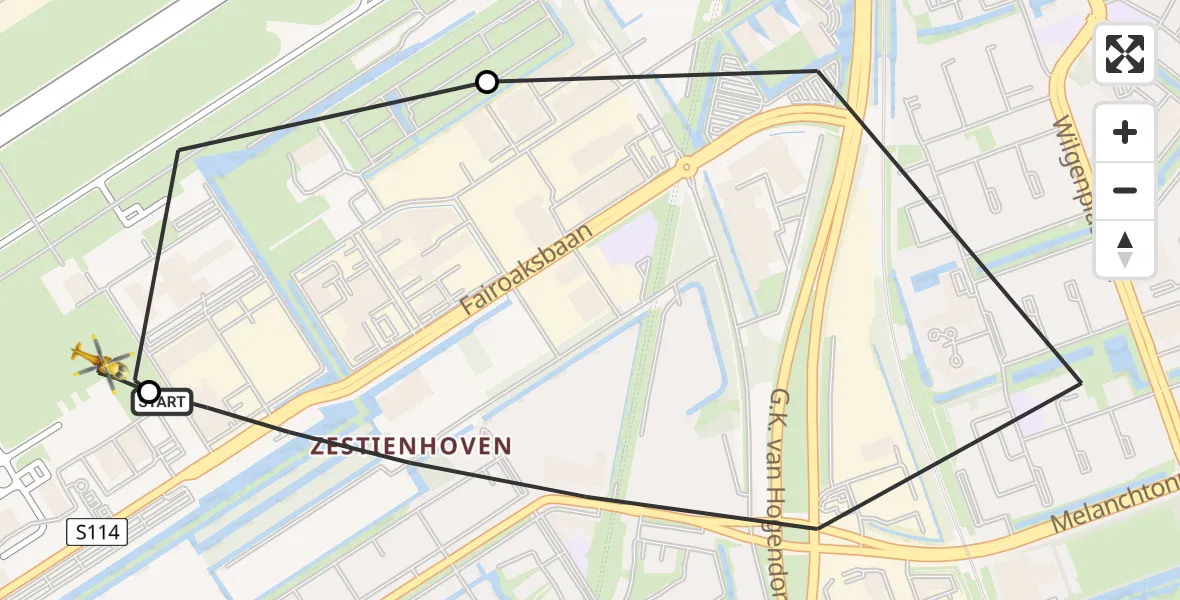 Vluchtroute Traumahelikopter Rotterdam The Hague Airport - Rotterdam The Hague Airport, 12 mei 2026, 11:05