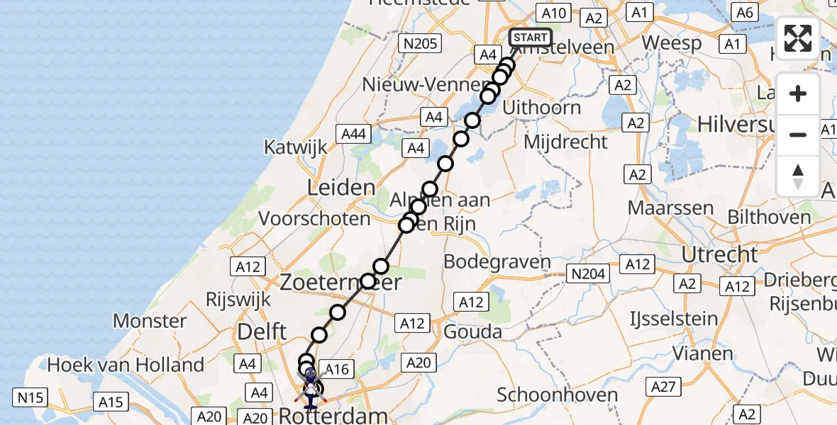 Vluchtroute Politiehelikopter Amsterdam Vliegveld Schiphol - Rotterdam The Hague Airport, 12 mei 2026, 11:29