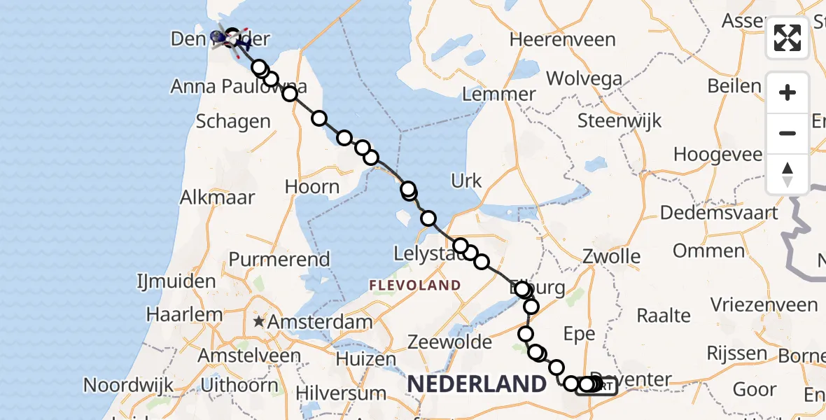 Vluchtroute Politiehelikopter Vliegveld Teuge - Den Helder, 12 mei 2026, 11:30