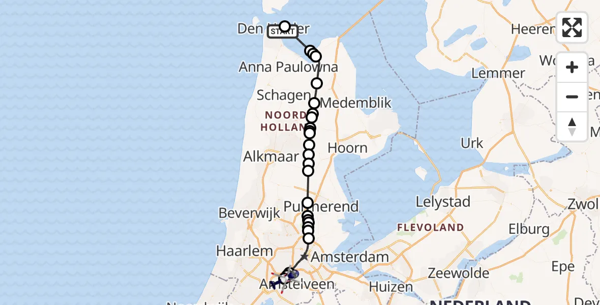 Vluchtroute Politiehelikopter Den Helder - Amsterdam Vliegveld Schiphol, 12 mei 2026, 12:09