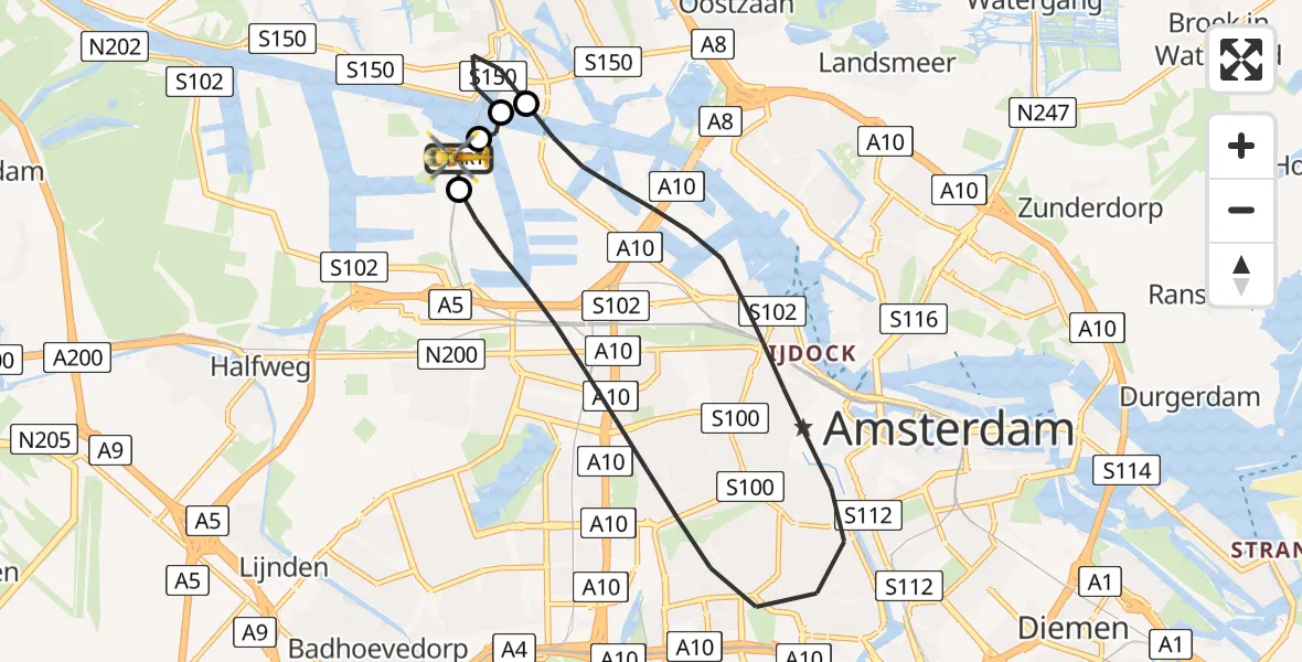 Vluchtroute Traumahelikopter Amsterdam Heliport - Amsterdam Heliport, 12 mei 2026, 13:05