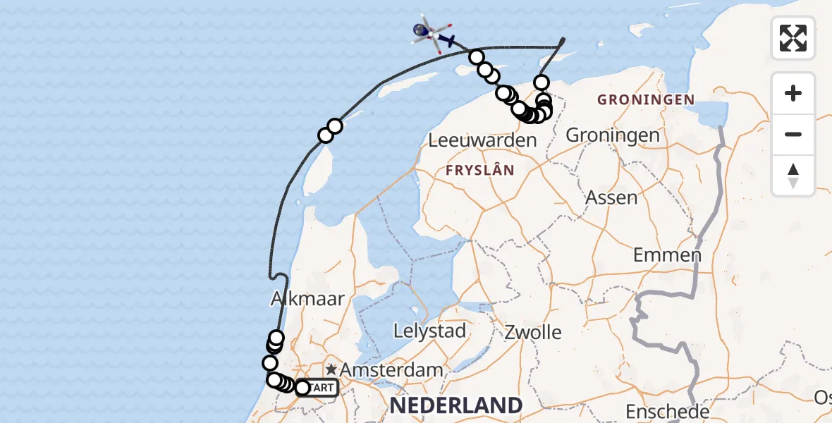 Vluchtroute Politiehelikopter Amsterdam Vliegveld Schiphol - Noordzee, 12 mei 2026, 13:33