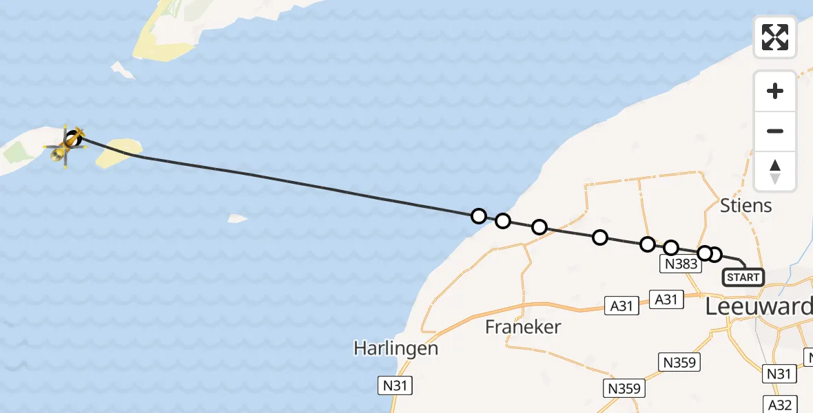 Vluchtroute Ambulancehelikopter Vliegbasis Leeuwarden - Vlieland Heliport, 12 mei 2026, 14:28