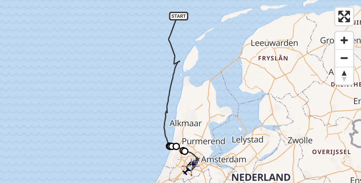 Vluchtroute Politiehelikopter Noordzee - Amsterdam Vliegveld Schiphol, 12 mei 2026, 15:11