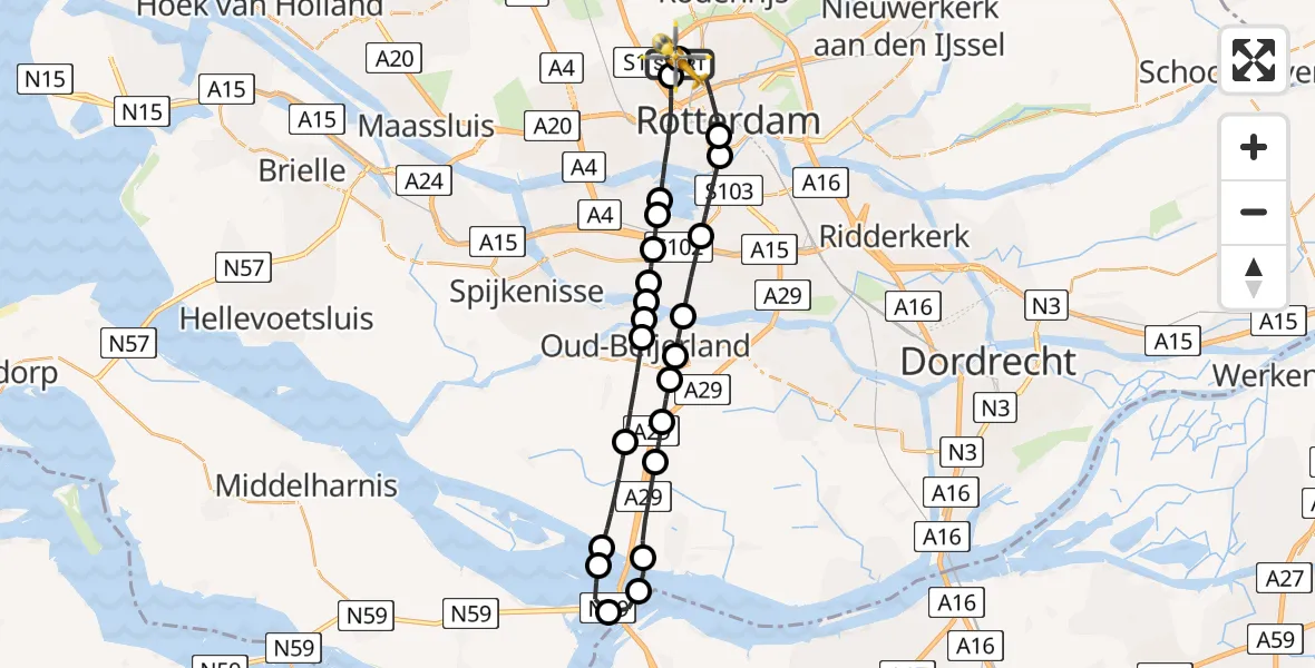 Vluchtroute Traumahelikopter Rotterdam The Hague Airport - Rotterdam The Hague Airport, 12 mei 2026, 15:39