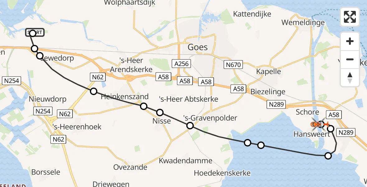 Vluchtroute Kustwachthelikopter Vliegveld Midden-Zeeland - Hansweert, 12 mei 2026, 17:04