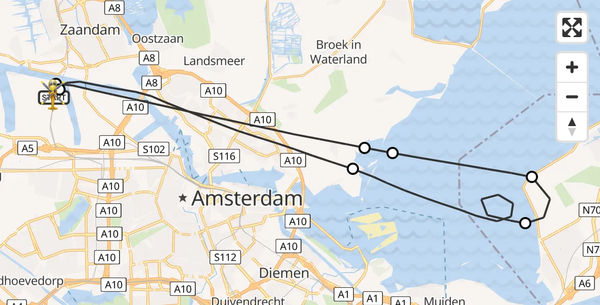 Vluchtroute Traumahelikopter Amsterdam Heliport - Amsterdam Heliport, 12 mei 2026, 17:29