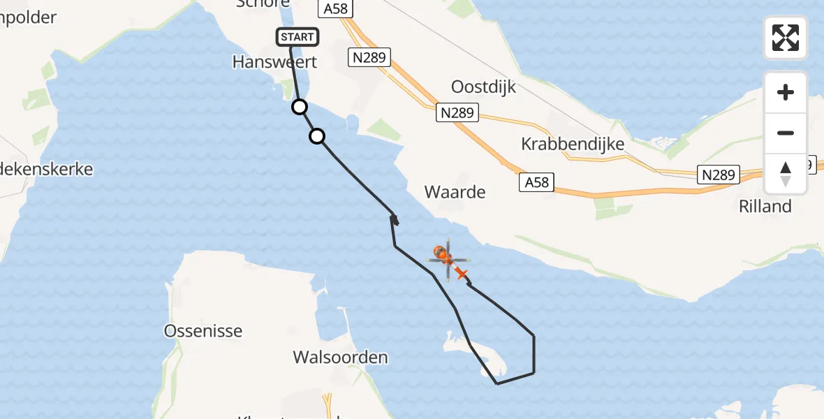 Vluchtroute Kustwachthelikopter Hansweert - Westerschelde, 12 mei 2026, 17:47