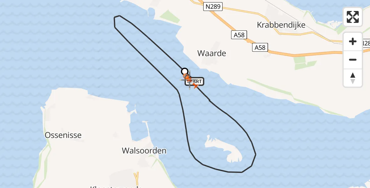Vluchtroute Kustwachthelikopter Waarde - Westerschelde, 12 mei 2026, 18:00