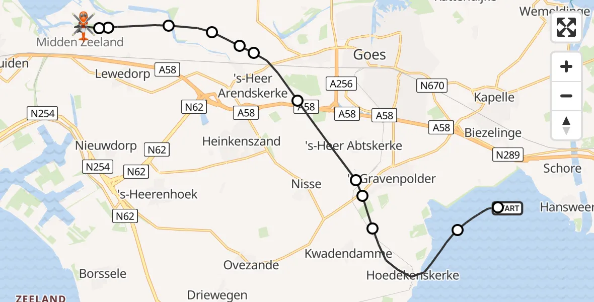 Vluchtroute Kustwachthelikopter Westerschelde - Vliegveld Midden-Zeeland, 12 mei 2026, 18:34
