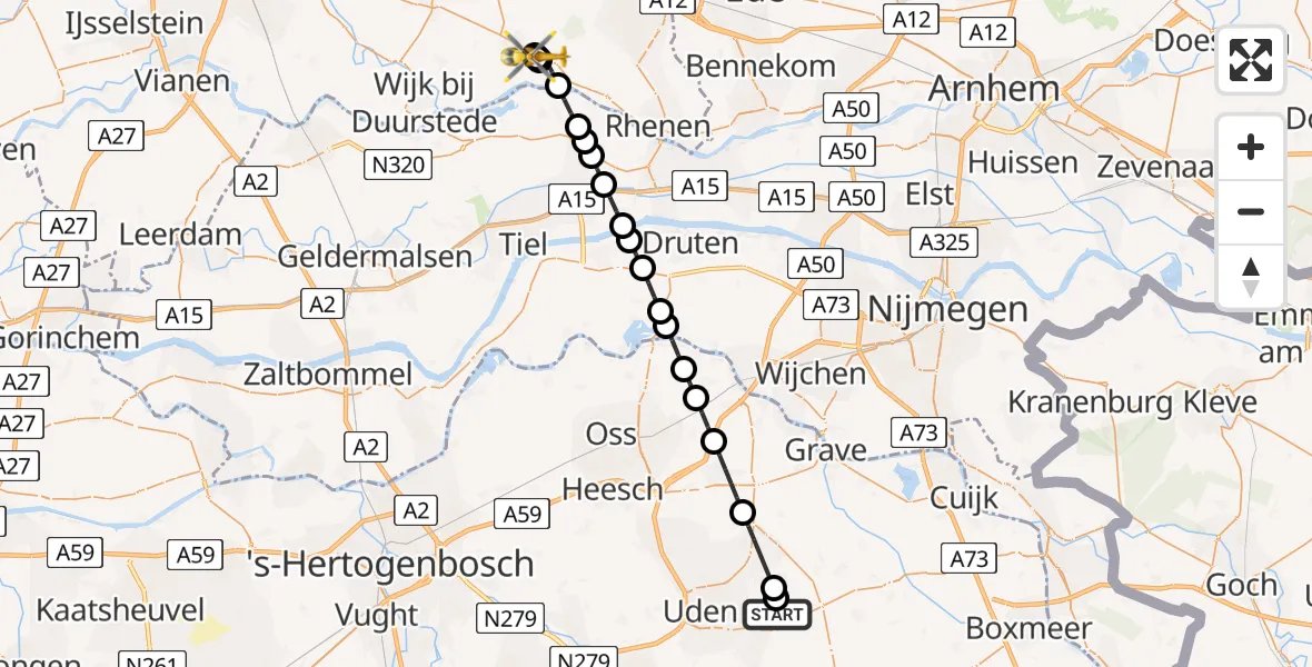 Vluchtroute Traumahelikopter Vliegbasis Volkel - Leersum, 12 mei 2026, 19:27