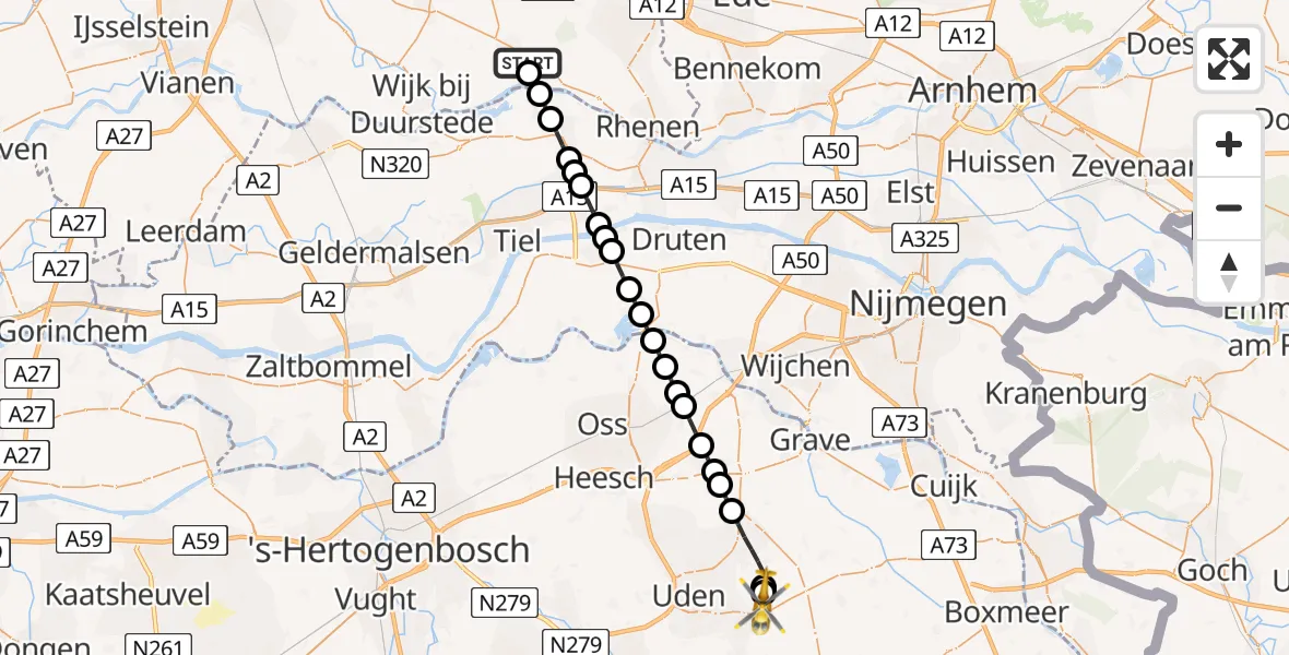 Vluchtroute Traumahelikopter Leersum - Vliegbasis Volkel, 12 mei 2026, 20:05