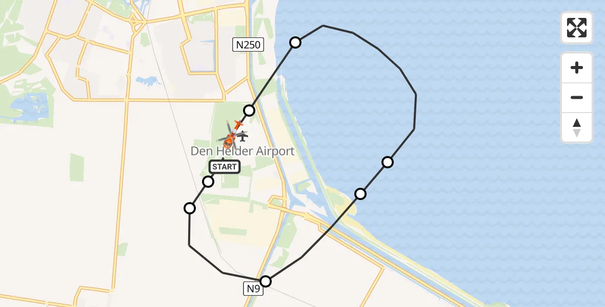 Vluchtroute Kustwachthelikopter Militair vliegveld De Kooy / Den Helder Airport - Militair vliegveld De Kooy / Den Helder Airport, 12 mei 2026, 20:17