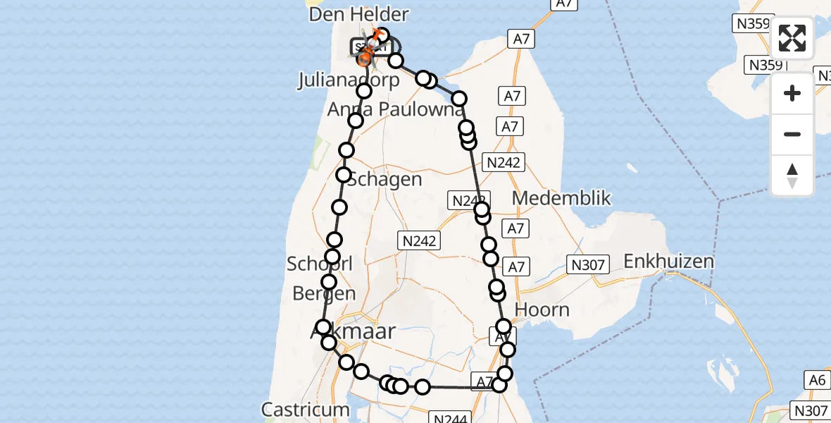Vluchtroute Kustwachthelikopter Militair vliegveld De Kooy / Den Helder Airport - Militair vliegveld De Kooy / Den Helder Airport, 12 mei 2026, 20:29