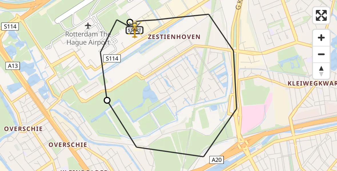 Vluchtroute Traumahelikopter Rotterdam The Hague Airport - Rotterdam The Hague Airport, 13 mei 2026, 01:59