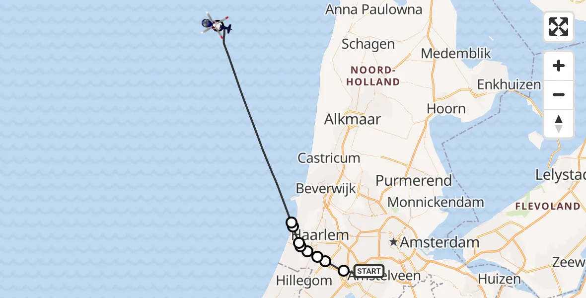 Vluchtroute Politiehelikopter Amsterdam Vliegveld Schiphol - Q4-C Heliport, 13 mei 2026, 07:19