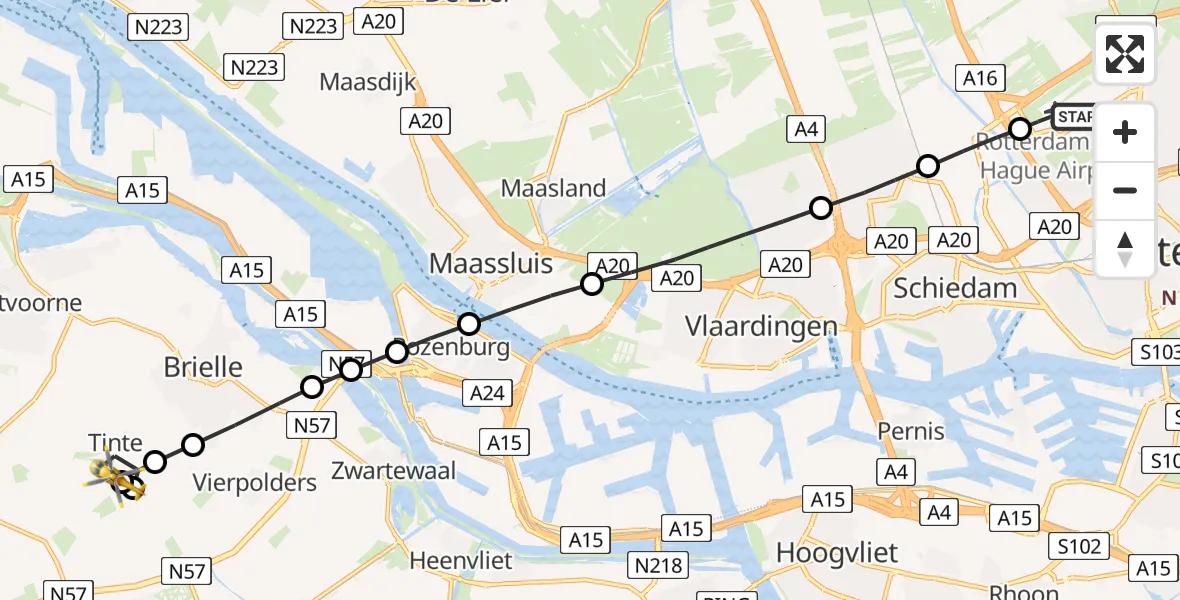 Vluchtroute Traumahelikopter Rotterdam The Hague Airport - Rockanje, 13 mei 2026, 08:06
