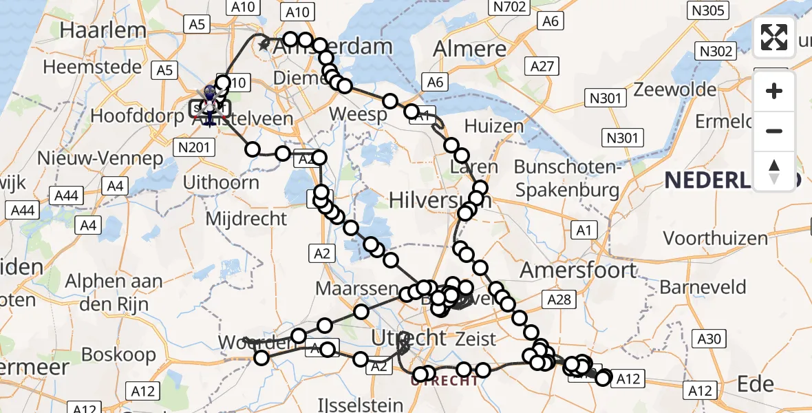 Vluchtroute Politiehelikopter Amsterdam Vliegveld Schiphol - Amsterdam Vliegveld Schiphol, 13 mei 2026, 08:23