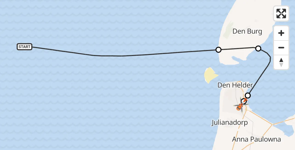 Vluchtroute Kustwachthelikopter Noordzee - Militair vliegveld De Kooy / Den Helder Airport, 13 mei 2026, 08:37