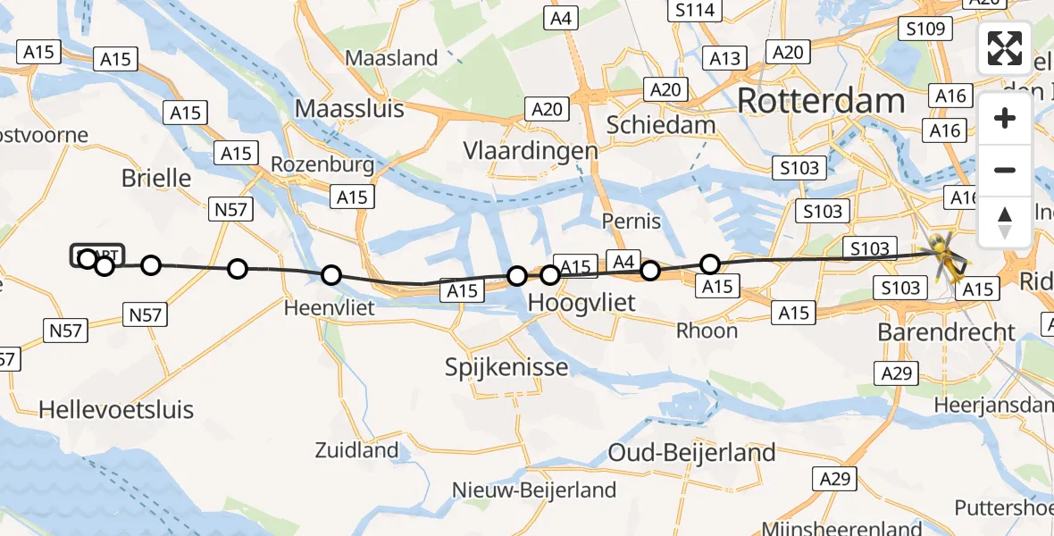 Vluchtroute Traumahelikopter Rockanje - Rotterdam, 13 mei 2026, 08:47
