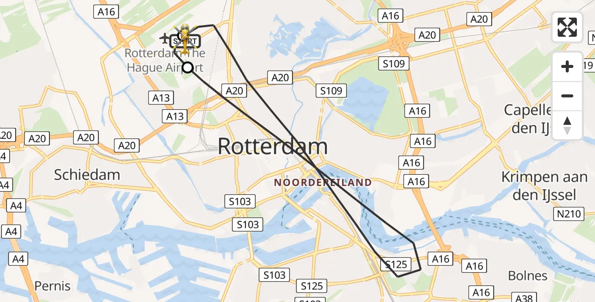 Vluchtroute Traumahelikopter Rotterdam The Hague Airport - Rotterdam The Hague Airport, 13 mei 2026, 10:32