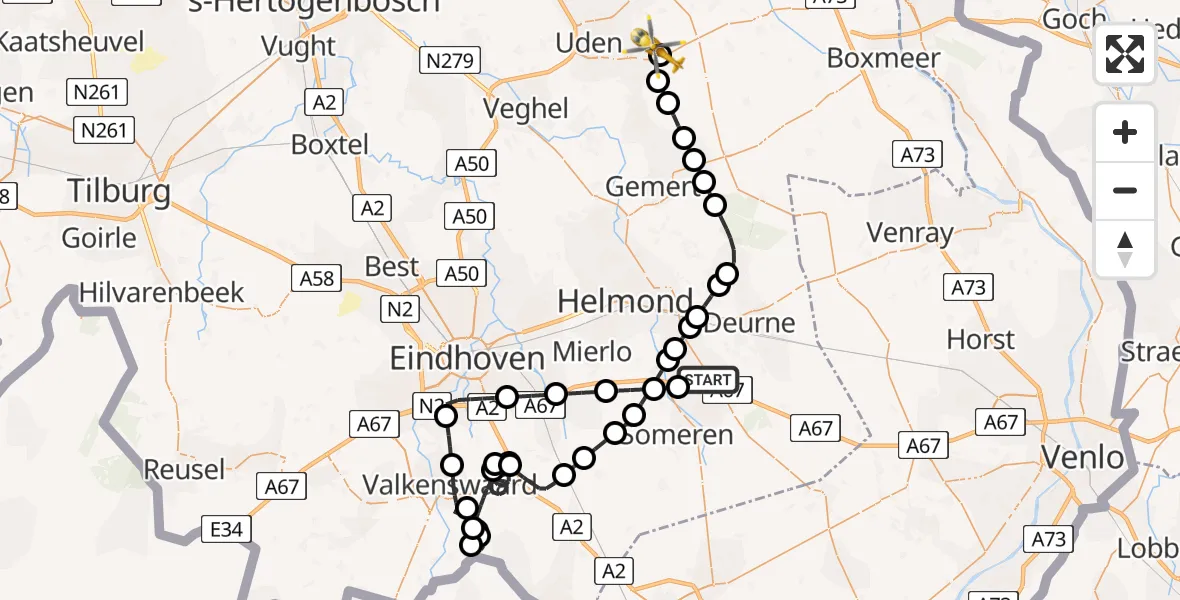 Vluchtroute Traumahelikopter Ommel - Vliegbasis Volkel, 13 mei 2026, 10:34