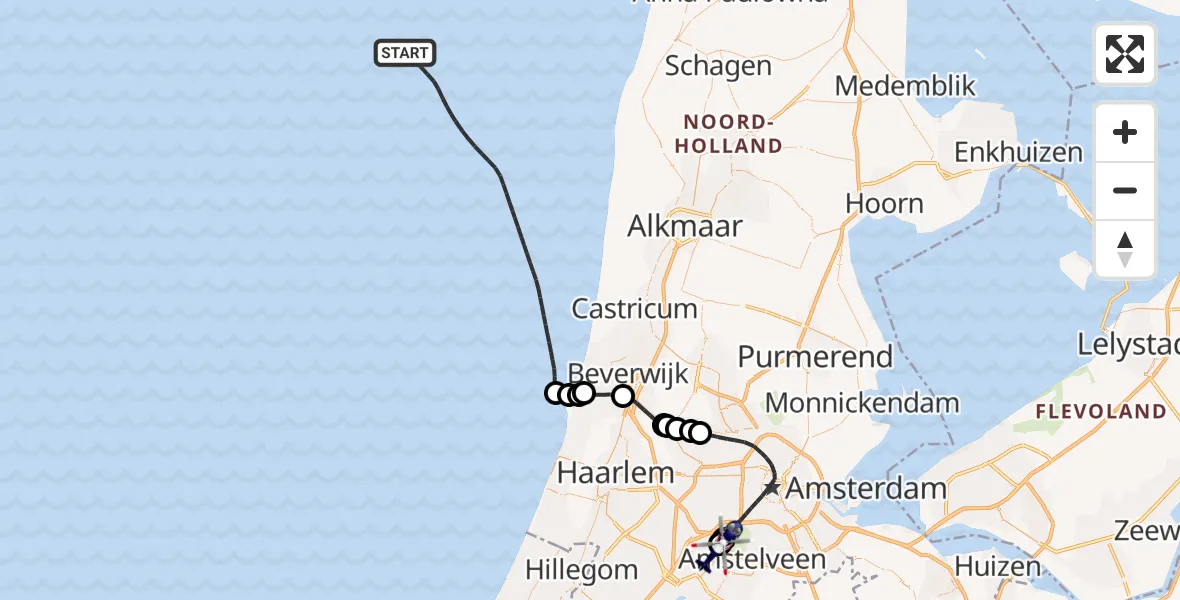Vluchtroute Politiehelikopter Noordzee - Amsterdam Vliegveld Schiphol, 13 mei 2026, 11:49