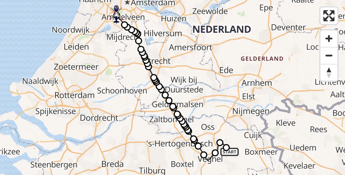 Vluchtroute Politiehelikopter Vliegbasis Volkel - Amsterdam Vliegveld Schiphol, 13 mei 2026, 12:50