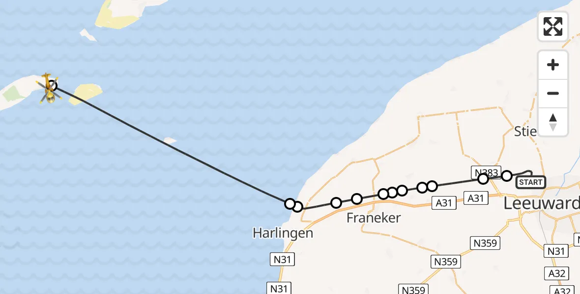 Vluchtroute Ambulancehelikopter Vliegbasis Leeuwarden - Vlieland Heliport, 13 mei 2026, 13:05
