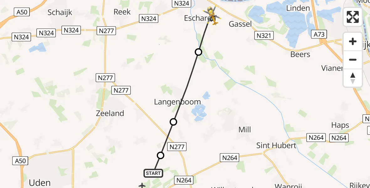 Vluchtroute Traumahelikopter Vliegbasis Volkel - Escharen, 13 mei 2026, 13:06