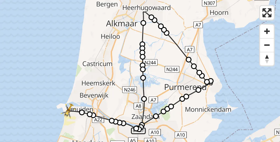 Vluchtroute Traumahelikopter Amsterdam Heliport - IJmuiden, 13 mei 2026, 13:28