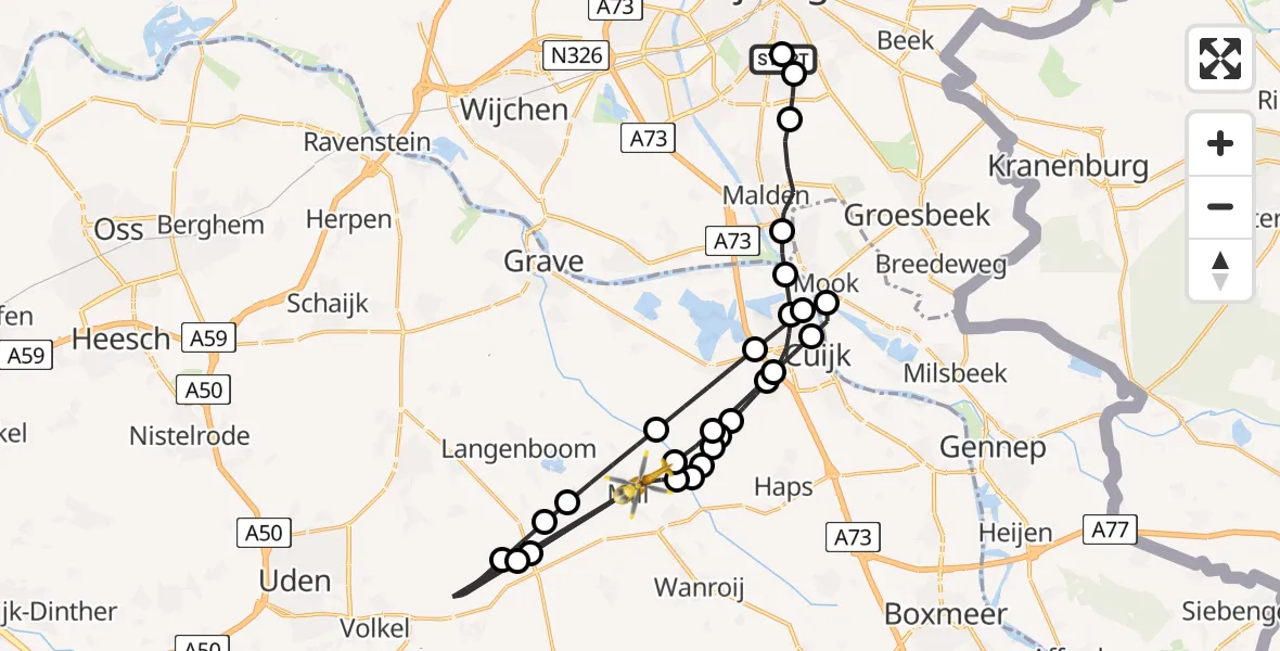 Vluchtroute Traumahelikopter Radboud Universitair Medisch Centrum - Mill, 13 mei 2026, 13:59