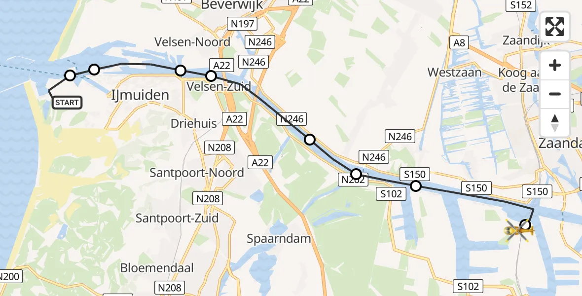 Vluchtroute Traumahelikopter IJmuiden - Amsterdam Heliport, 13 mei 2026, 14:22