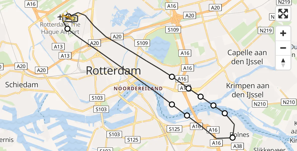 Vluchtroute Traumahelikopter Rotterdam The Hague Airport - Rotterdam The Hague Airport, 13 mei 2026, 15:04