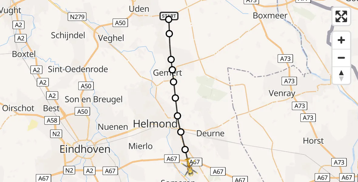 Vluchtroute Traumahelikopter Vliegbasis Volkel - Asten, 13 mei 2026, 15:06