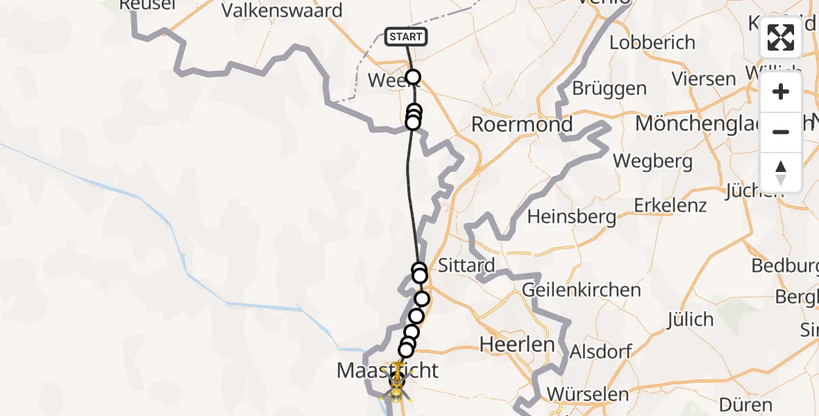 Vluchtroute Traumahelikopter Nederweert - Maastricht UMC+, 13 mei 2026, 15:41