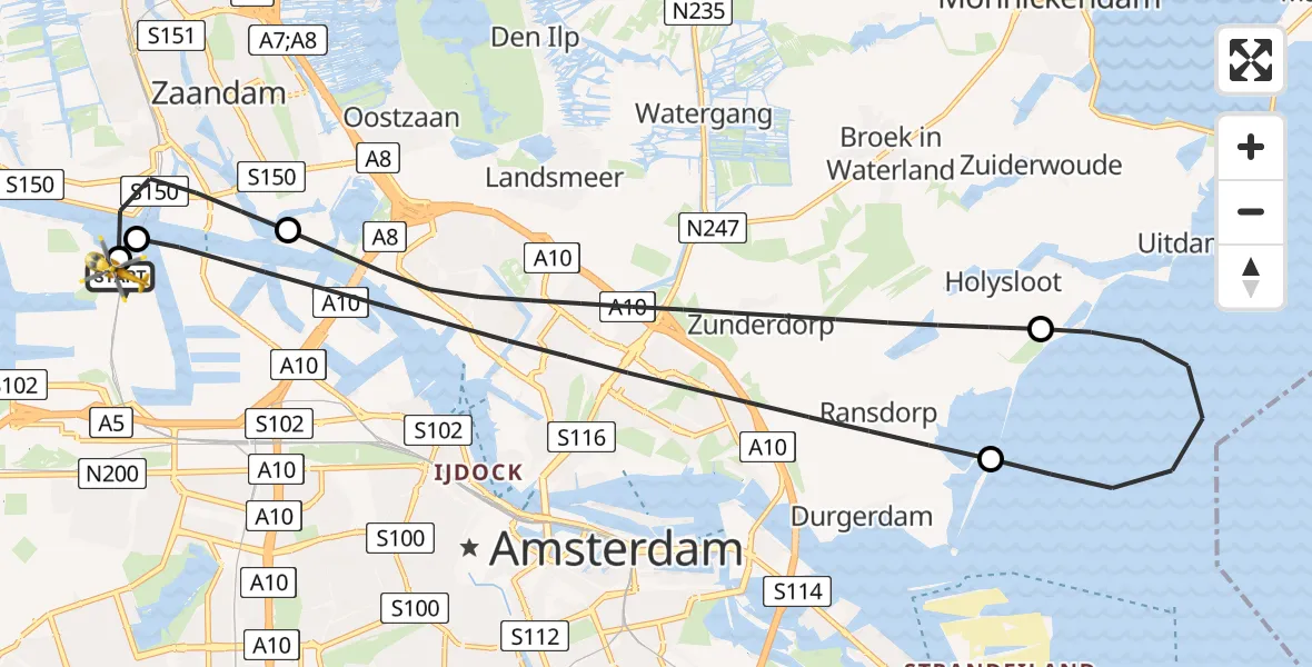 Vluchtroute Traumahelikopter Amsterdam Heliport - Amsterdam Heliport, 13 mei 2026, 16:09