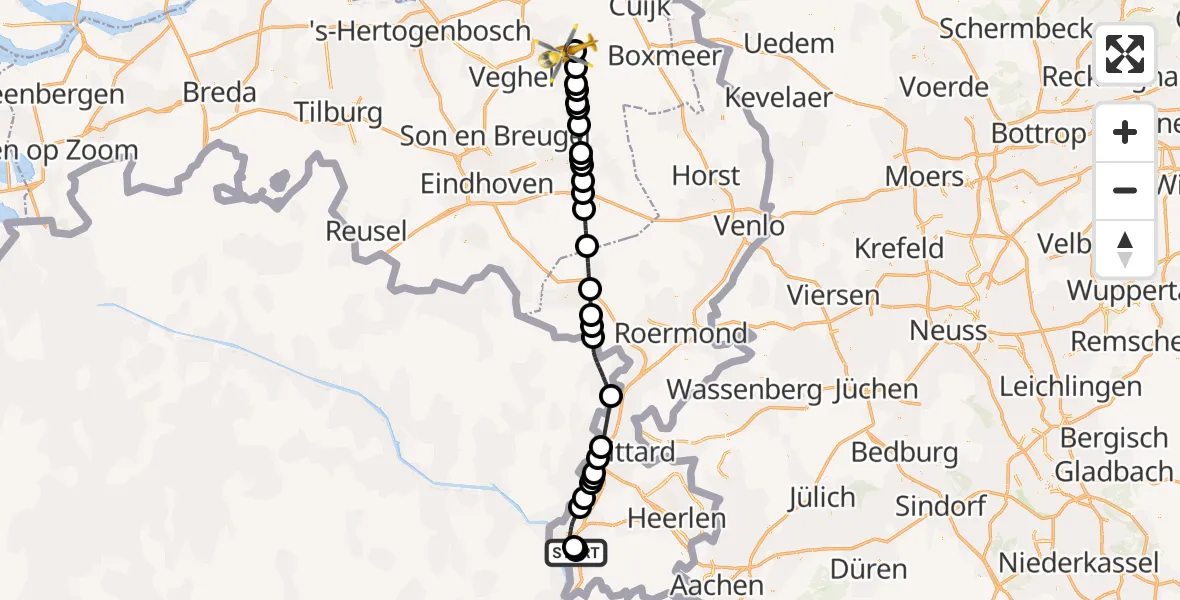 Vluchtroute Traumahelikopter Maastricht UMC+ - Vliegbasis Volkel, 13 mei 2026, 17:15