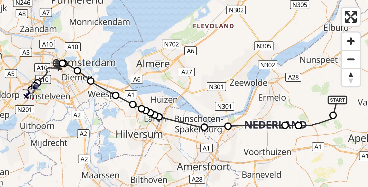 Vluchtroute Politiehelikopter Vaassen - Amsterdam Vliegveld Schiphol, 13 mei 2026, 18:03