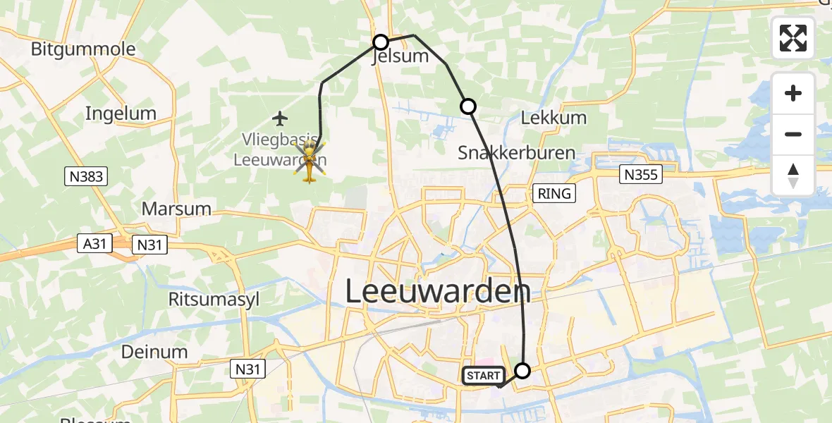 Vluchtroute Ambulancehelikopter Leeuwarden Medical Center Heliport - Vliegbasis Leeuwarden, 13 mei 2026, 19:47