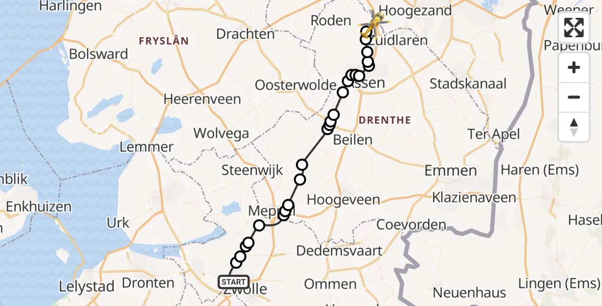 Vluchtroute Traumahelikopter Zwolle - Groningen Airport Eelde, 14 mei 2026, 02:17
