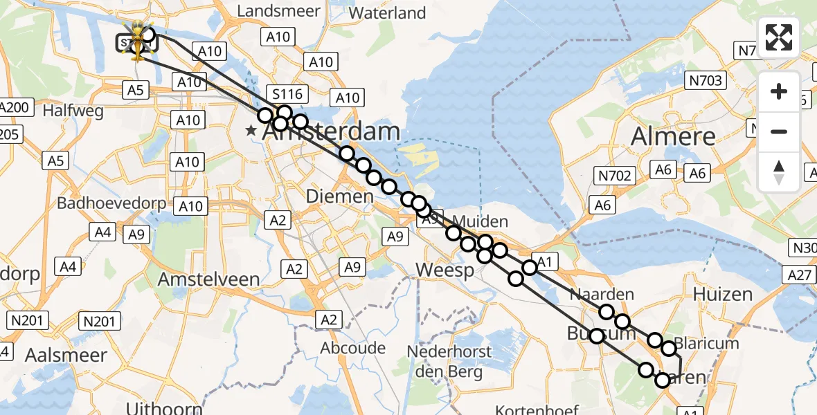 Vluchtroute Traumahelikopter Amsterdam Heliport - Amsterdam Heliport, 14 mei 2026, 05:07