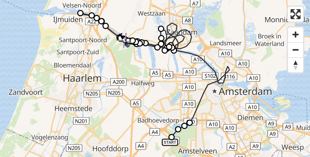 Vluchtroute Politiehelikopter Amsterdam Vliegveld Schiphol - Velsen-Zuid, 14 mei 2026, 08:34