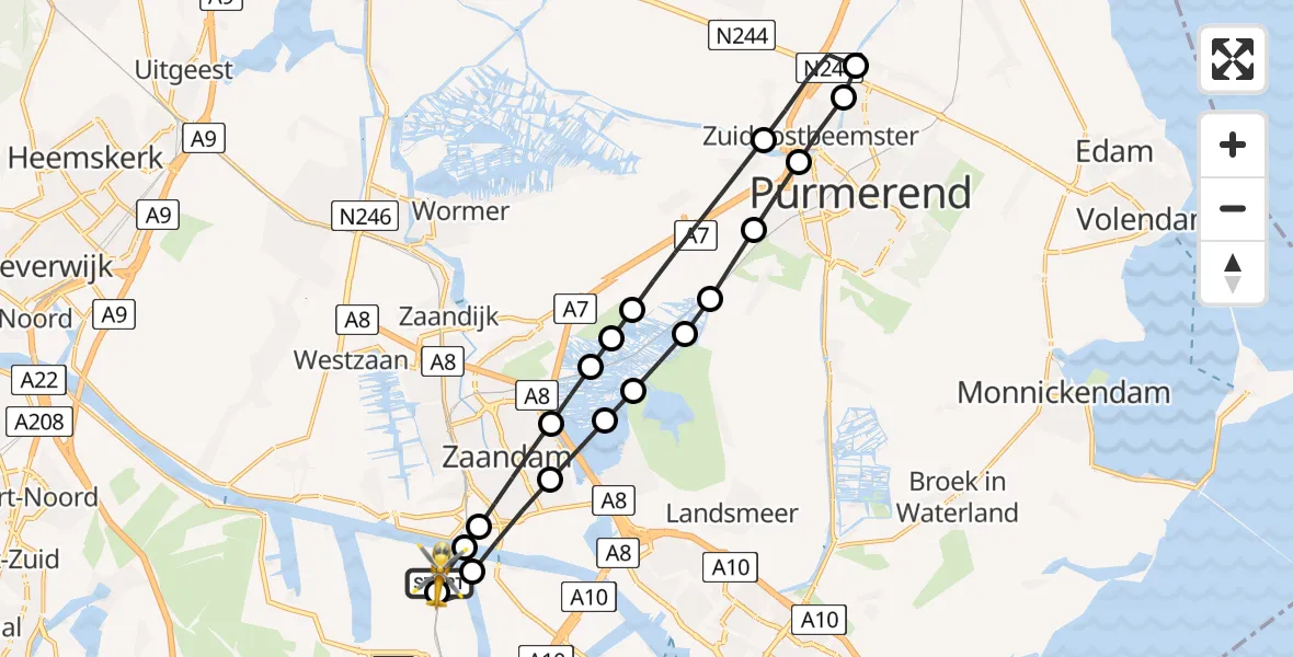 Vluchtroute Traumahelikopter Amsterdam Heliport - Amsterdam Heliport, 14 mei 2026, 09:50