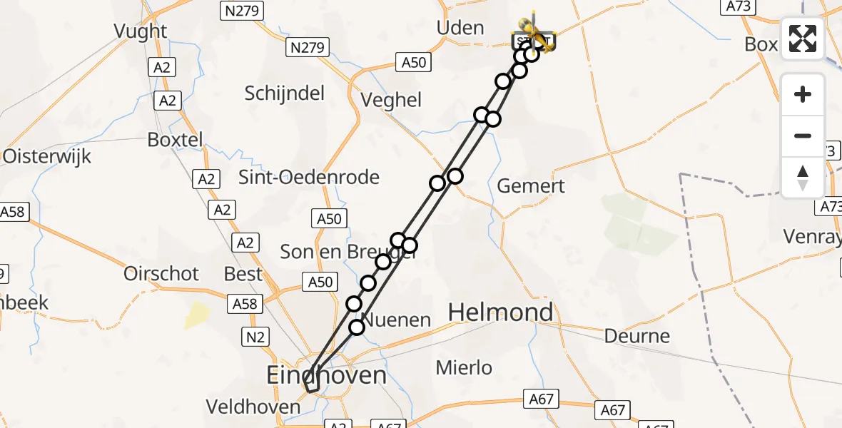 Vluchtroute Traumahelikopter Vliegbasis Volkel - Vliegbasis Volkel, 14 mei 2026, 10:13