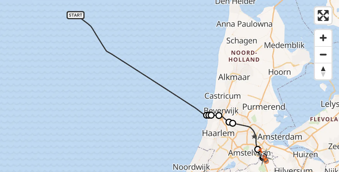 Vluchtroute Kustwachthelikopter Noordzee - Amsterdam UMC Helipad, 14 mei 2026, 11:10