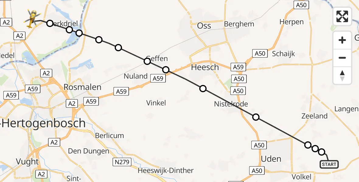 Vluchtroute Traumahelikopter Vliegbasis Volkel - Velddriel, 14 mei 2026, 12:09