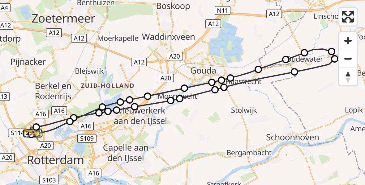 Vluchtroute Traumahelikopter Rotterdam The Hague Airport - Rotterdam The Hague Airport, 14 mei 2026, 12:13