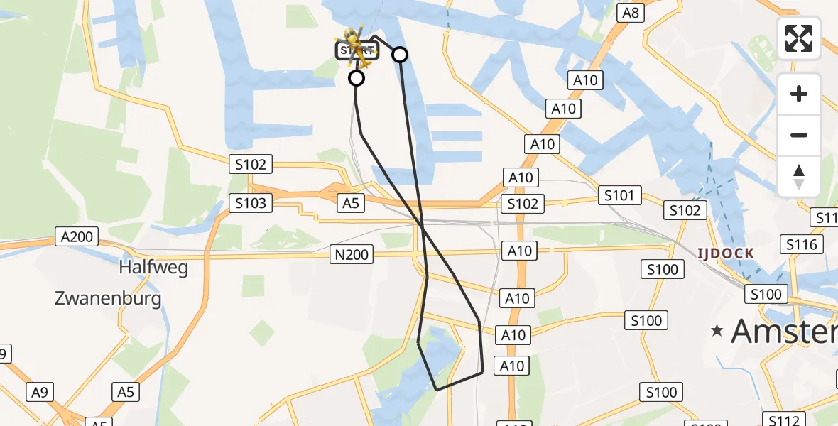 Vluchtroute Traumahelikopter Amsterdam Heliport - Amsterdam Heliport, 14 mei 2026, 14:20