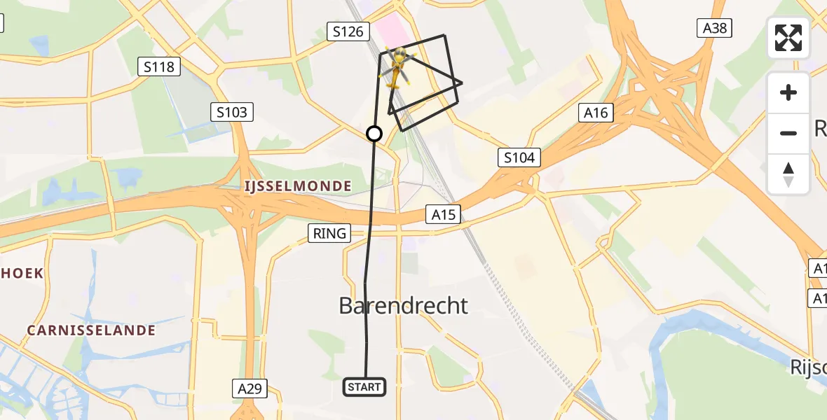 Vluchtroute Traumahelikopter Barendrecht - Rotterdam, 14 mei 2026, 14:35